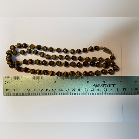 Vintage Tiger Eye necklace artisan crafted beaded tribal stone long - Picture 7 of 14